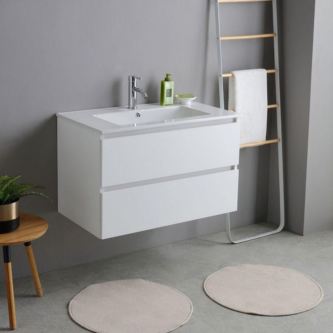 Linea essenziale mobiletti con lavabo in legno bianco