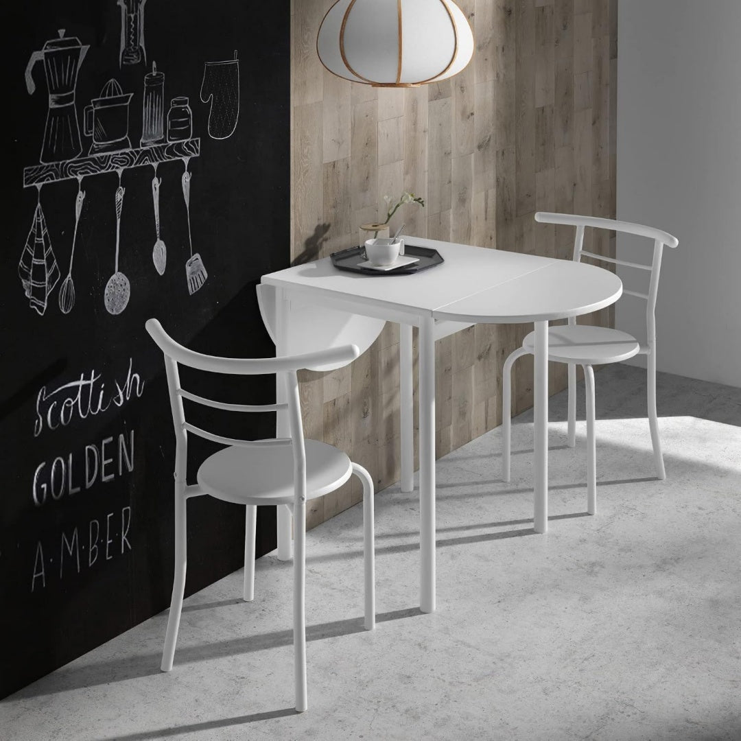 Linea essenziale set sala da pranzo in metallo pieghevole bianco